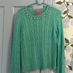 Lilly Pulitzer cable pullover sweater.  Size small , aqua green, gem neckline